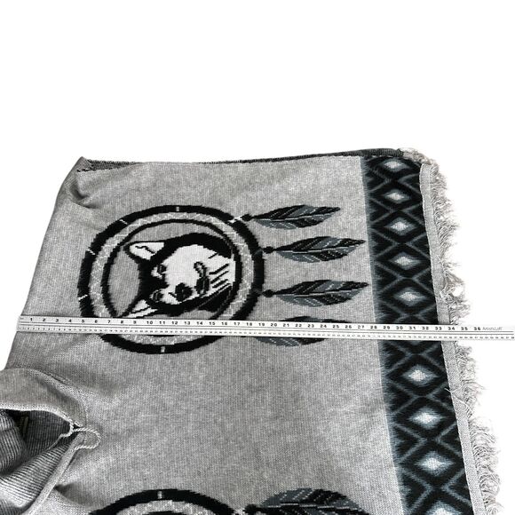 Tejidos Ruminahui Wolf Dreamcatcher Alpaca Wool Poncho Hoodie Mens XL Gray Black - Picture 8 of 9